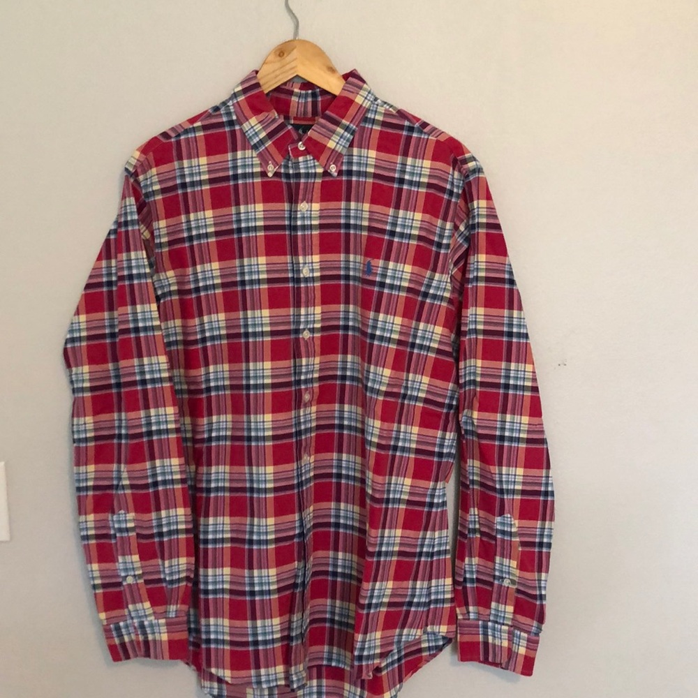 Pink/multicolored plaid button down